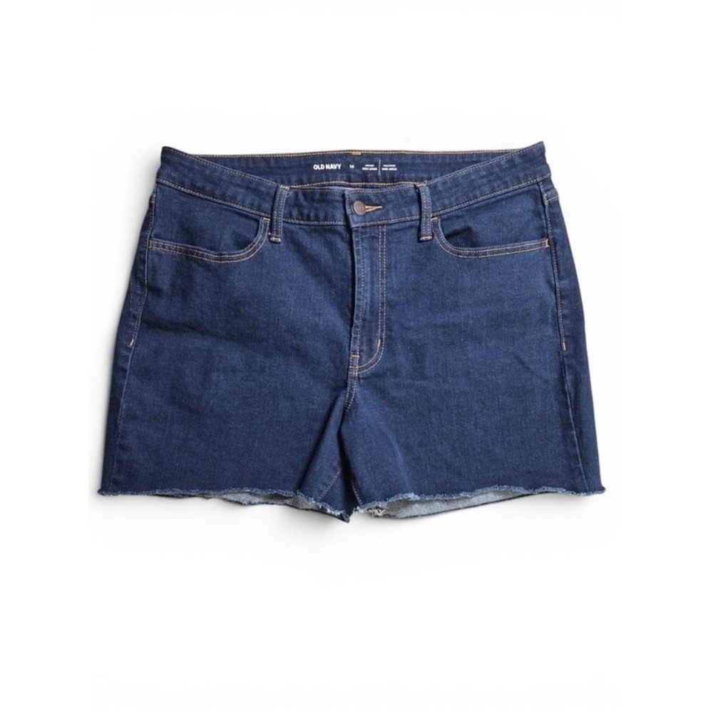 Old Navy High Rise WOW Loose Denim Shorts 14 Stretch Dark Wash Cutoff Raw Hem